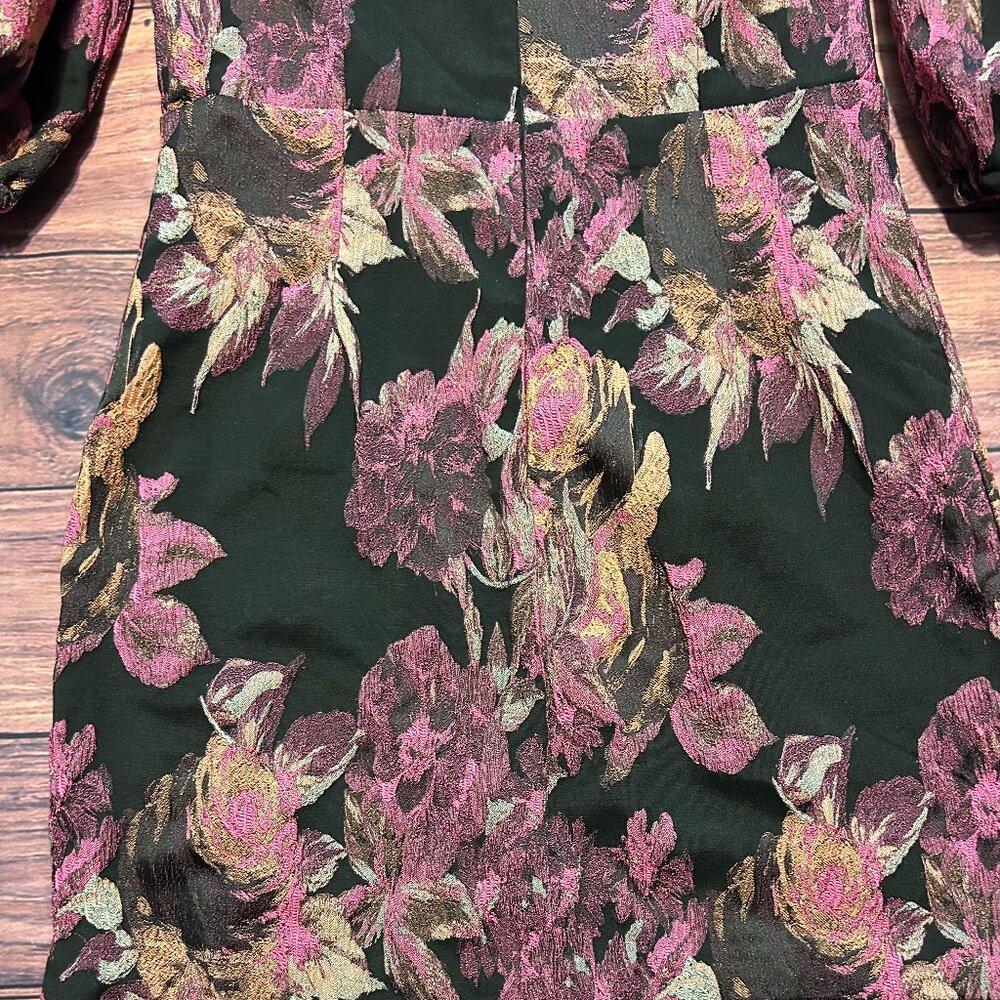 Lulus Off-the-Shoulder Floral Brocade Mini Dress - Black & Pink - Size S - Picture 14 of 16